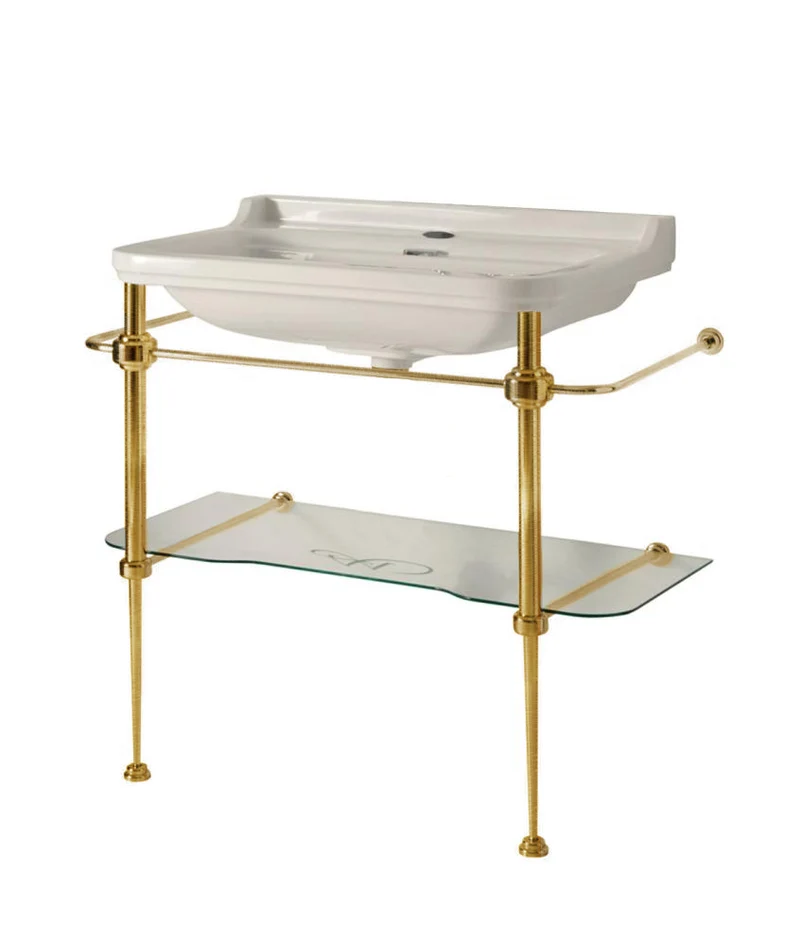 Tvättställ på bronsställning med glashylla - Art Deco 88 cm