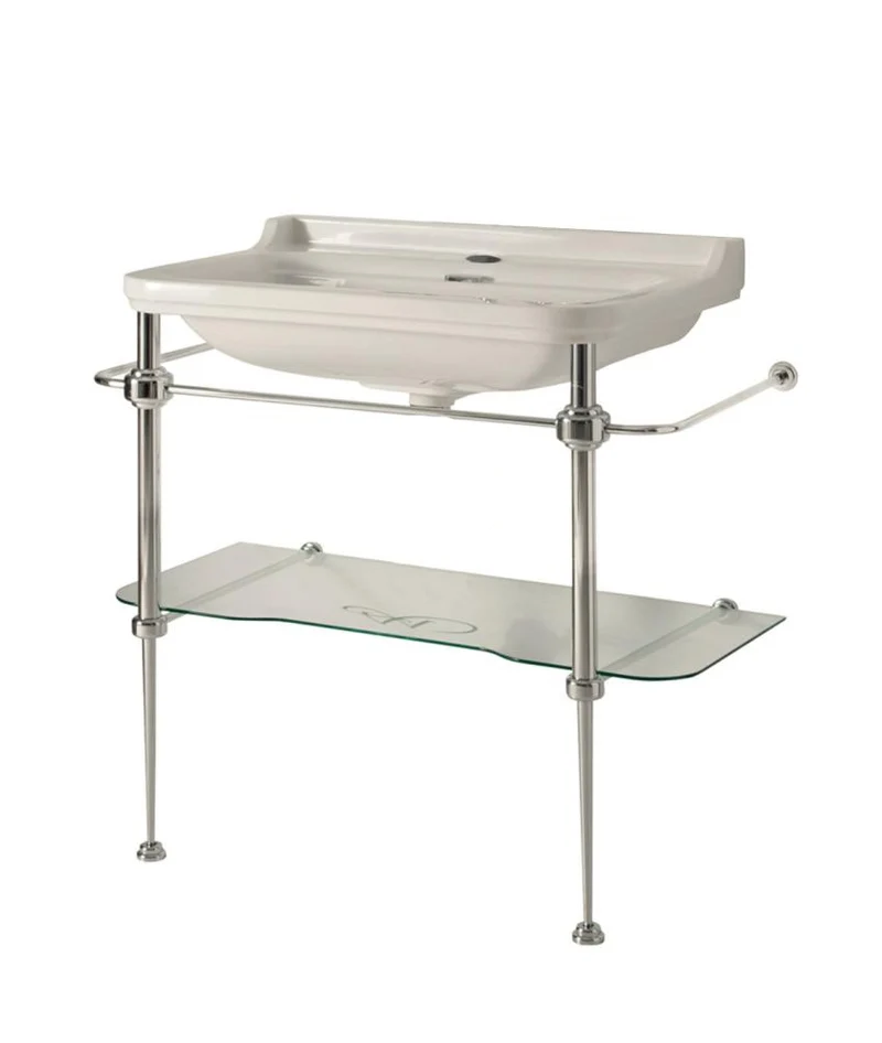 Tvättställ på kromställning med glashylla - Art Deco 88 cm