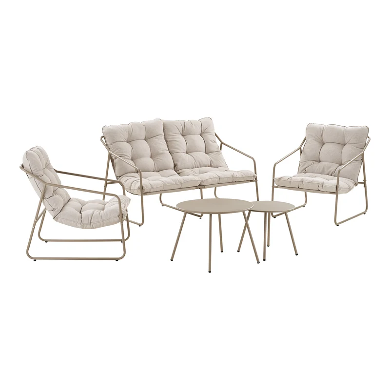 Nilo Lounge Set - stål med dynor, polyester, sand, 65/128 × 81/81 × 74/45/43,5 cm