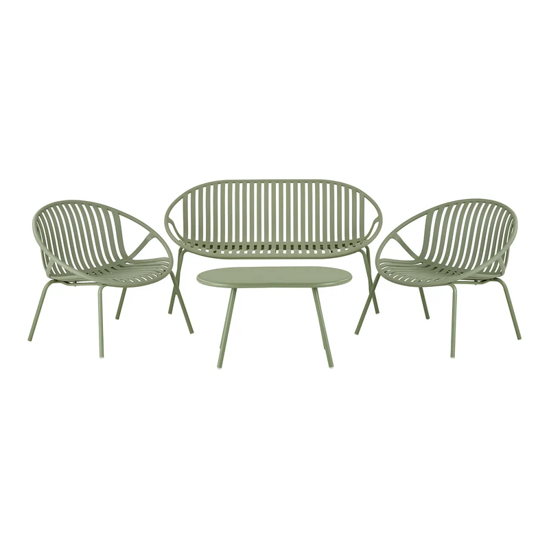 Saly Lounge Set - loungegrupp, PP/stål, grön, 45/79,5/67 × 80/69/131 × 45/74/77,5 cm