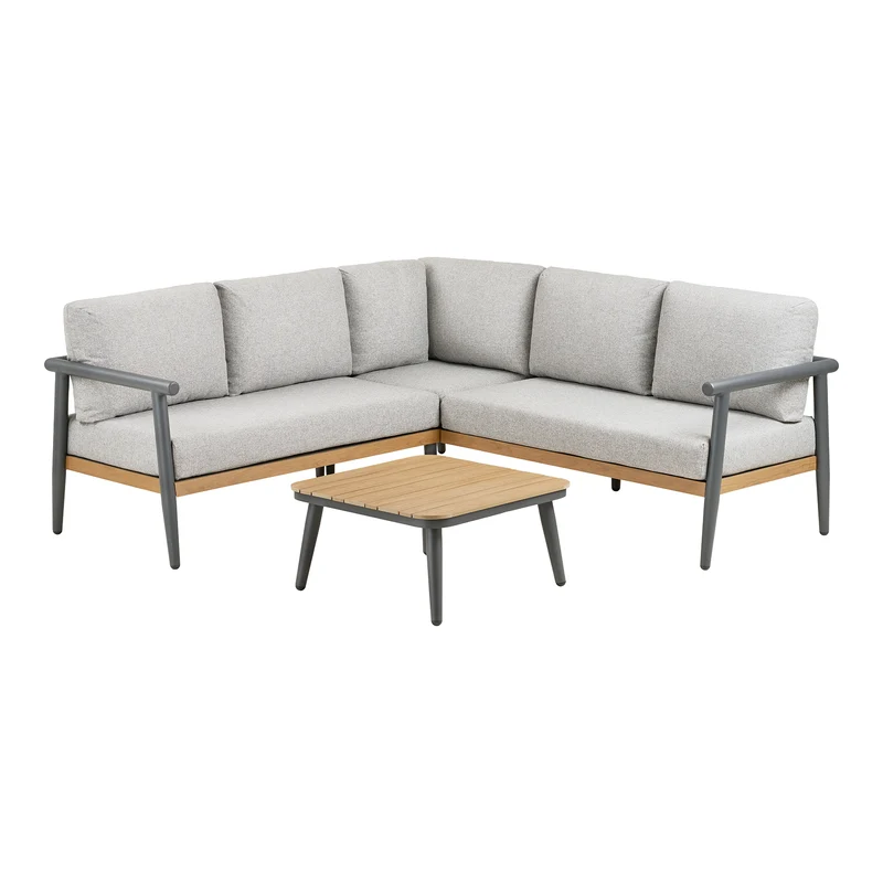 Comillas Hörnsoffset - loungegrupp, polyrattan/aluminium/polyester, grå beige, 200 × 73 × 65 cm