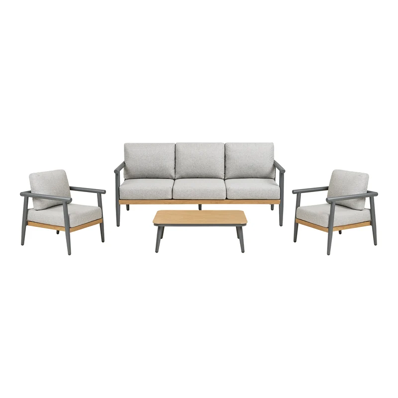Comillas Loungegrupp - PE-rotting, aluminium, polyester, grå-beige, 179,5 × 73 × 65 cm