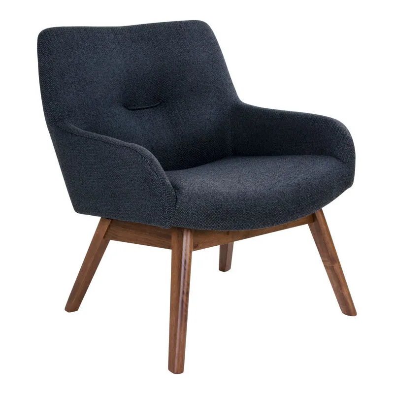 London Loungefåtölj - tyg, valnötsträ, mörkblå, 63 × 65 × 73 cm