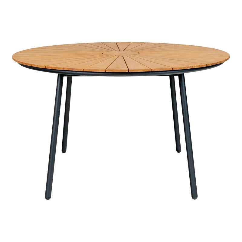 Cleveland Matbord - runt, teak/metall, naturell/svart, 130 × 130 × 74 cm