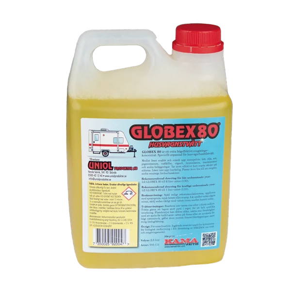 Globex 80 Husvagnstvätt utan vax. 2,5 liter. Enhet: styck. 5 st/kartong.
