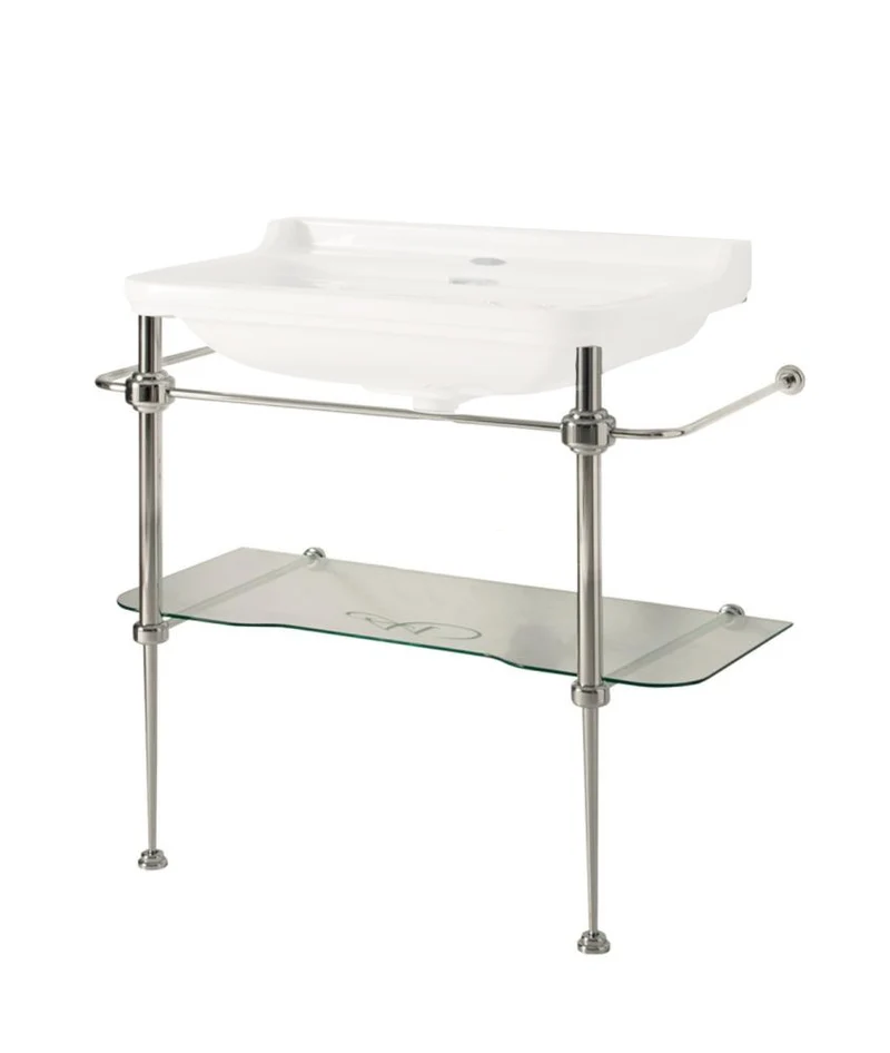 Art Deco kromställning med glashylla - Till tvättställ 88 cm