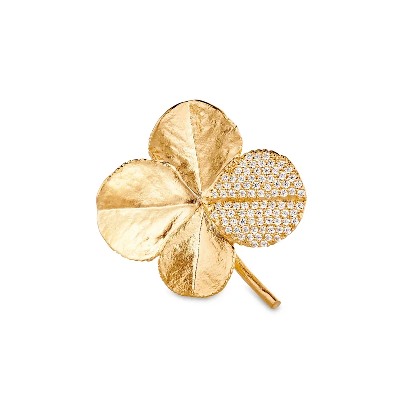 Flora Danica - Fyrklöver Pavé brosch - FLC-BRO-G-PAVE