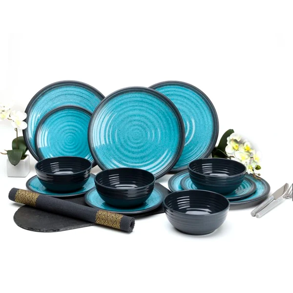 Melaminservis Granite Aqua. 12 delar.