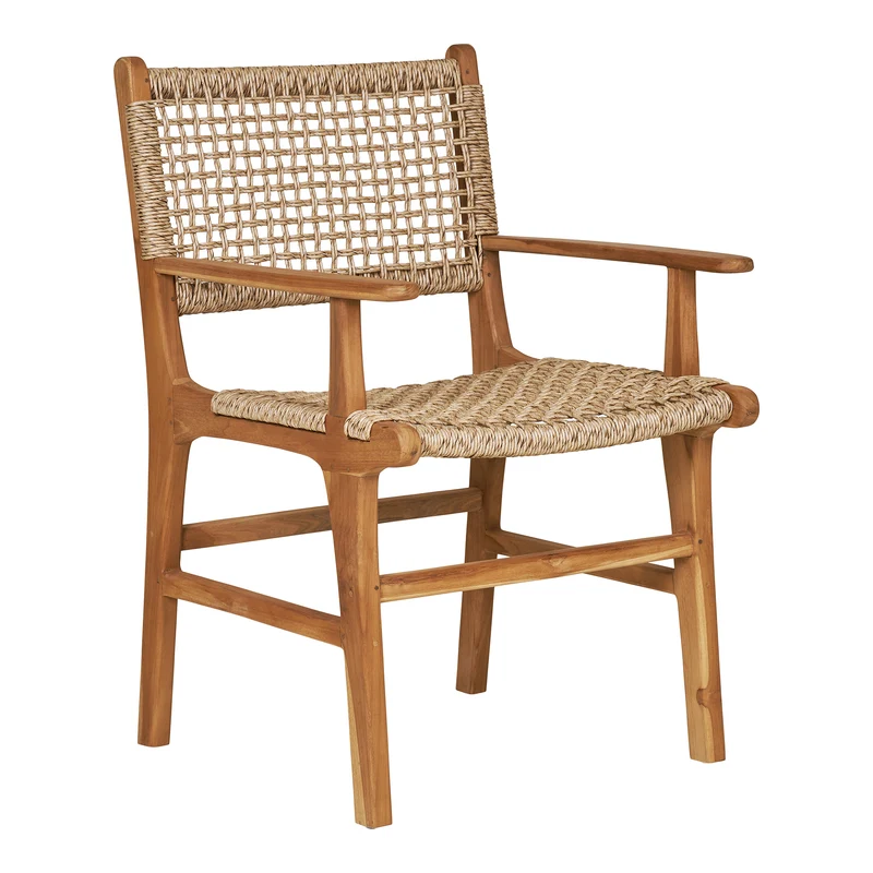 Derby matstol med armstöd, polyrattan, teak