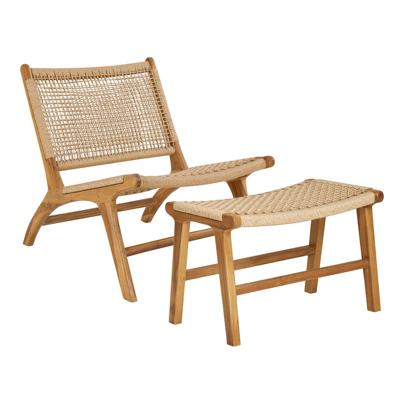 Derby Loungestol i polyrattan och teak inkl. Pall