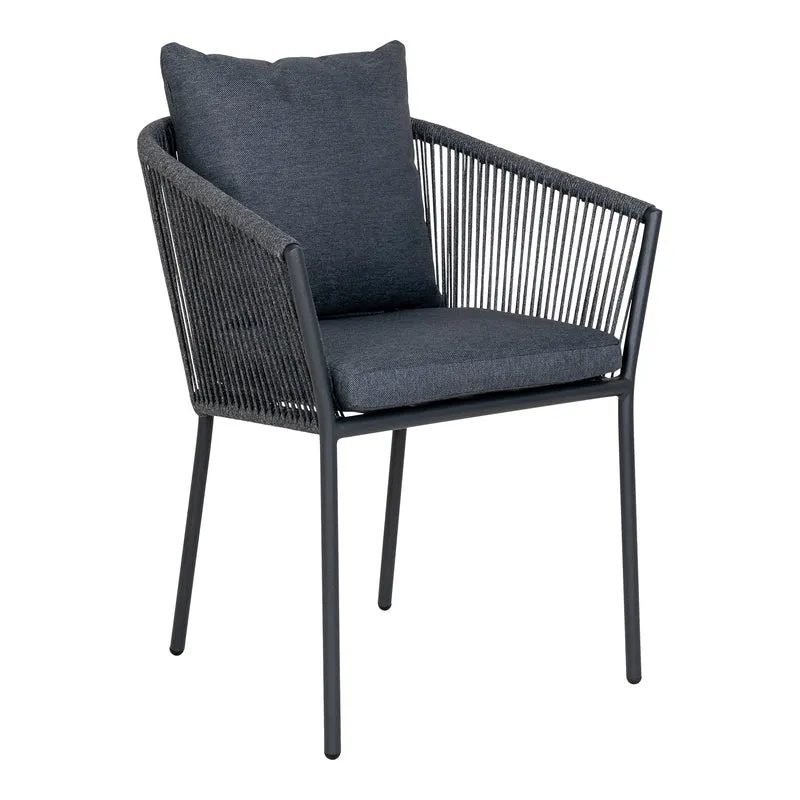 Salerno matstol för utomhusbruk, aluminium/polyester, mörkgrå rep med svart ram, inkl. kudde (4st)