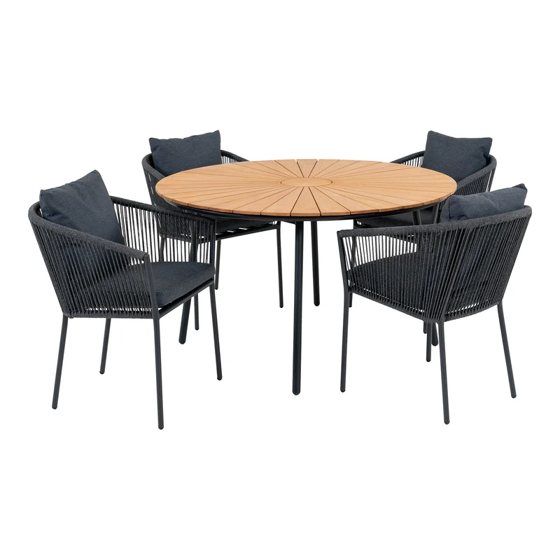 Cleveland and Salerno Garden Set - trädgårdsset, teak/metall/aluminium/polyester, grå/svart/naturell, 59/130 × 62/130 × 74/78 cm