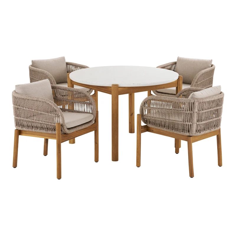 Terracina Trädgårdsset - rep och akacia, brun/beige, 120 × 120 × 76 cm