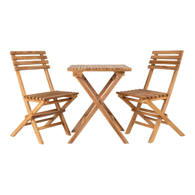 Cuenca Café Set - bord och stolar, teak, naturell, 60 × 60 × 75 cm