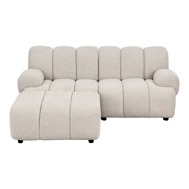Taza 2,5-sits modulsofa med puff - vänstervänd, polyester, sand, 190 × 95-175 × 77 cm
