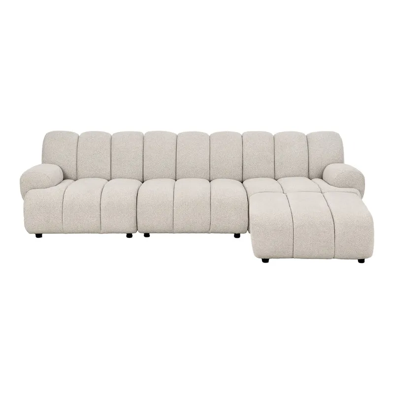 Taza 3,5-sits modulsofa med puff - högervänd, polyester, sand, 275 × 95-175 × 77 cm