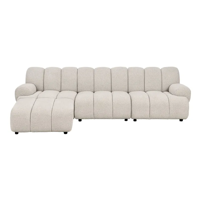 Taza 3,5-sits modulsofa med puff - vänstervänd, polyester, sand, 276 × 95-175 × 77 cm