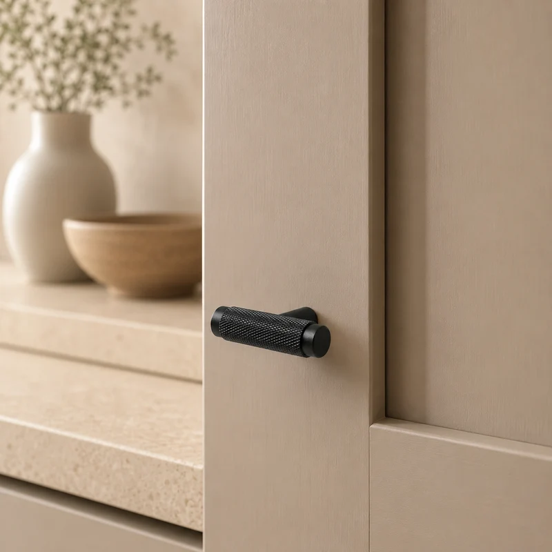 T-knopp i mattsvart – räfflad design