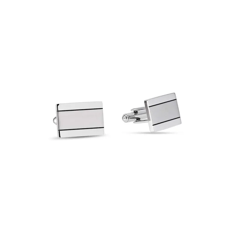 MAEND - Manschettknappar med ränder, 19,5x14 mm - Rostfritt stål