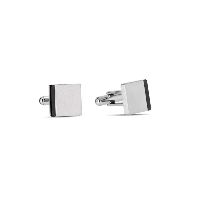 MAEND - Manschettknappar med svart IP, 13 mm x 13 mm - Rostfritt stål