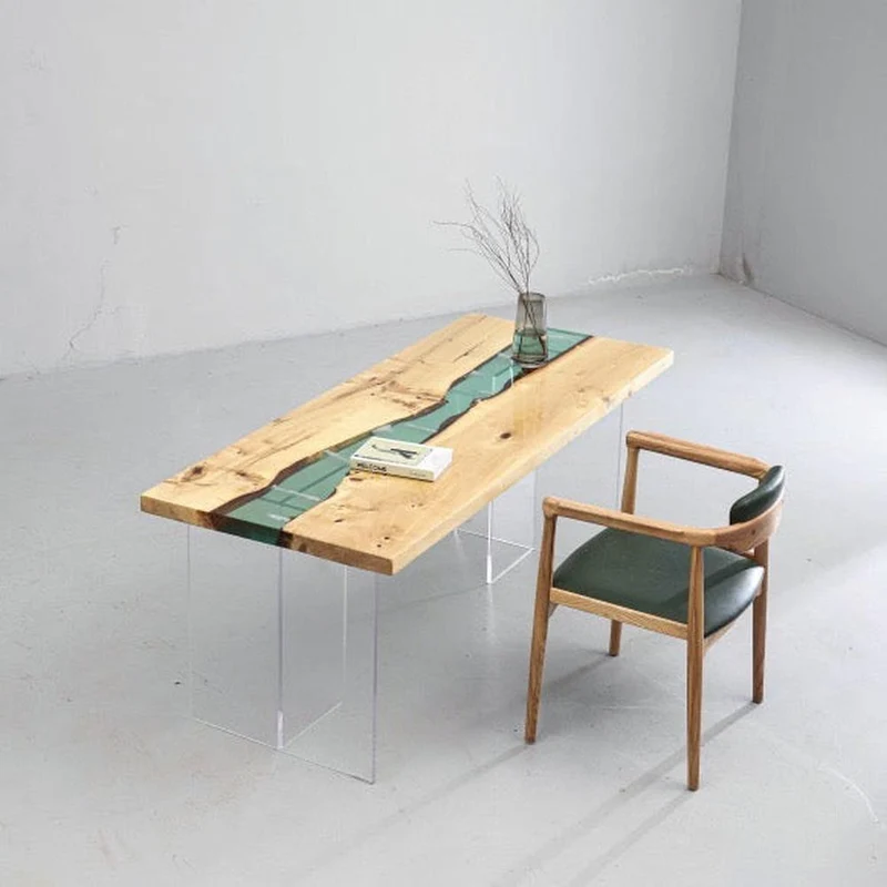 White Luminous Epoxy Table in Poplar Wood