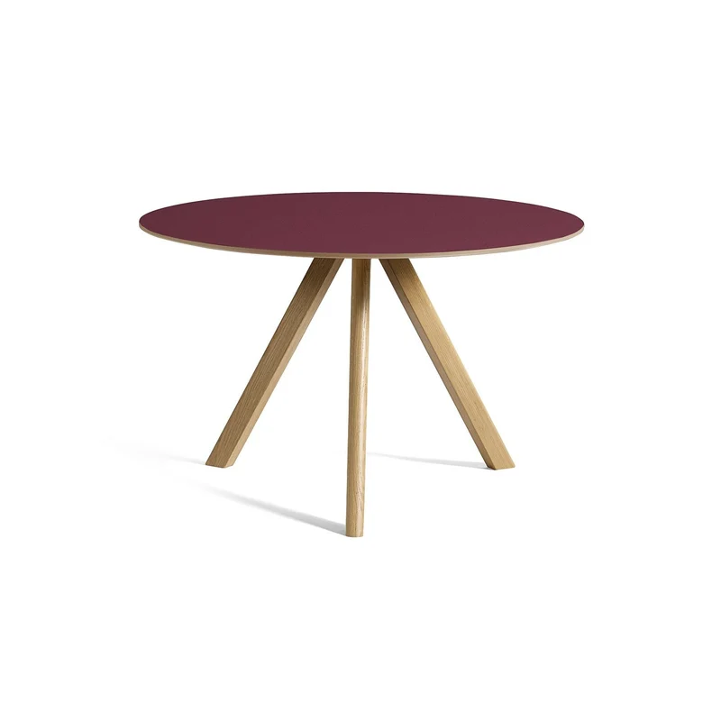 CPH 20 Ø120 × H73 cm Matbord Burgundy – linoleum, massiv ek med vattenbaserad lack