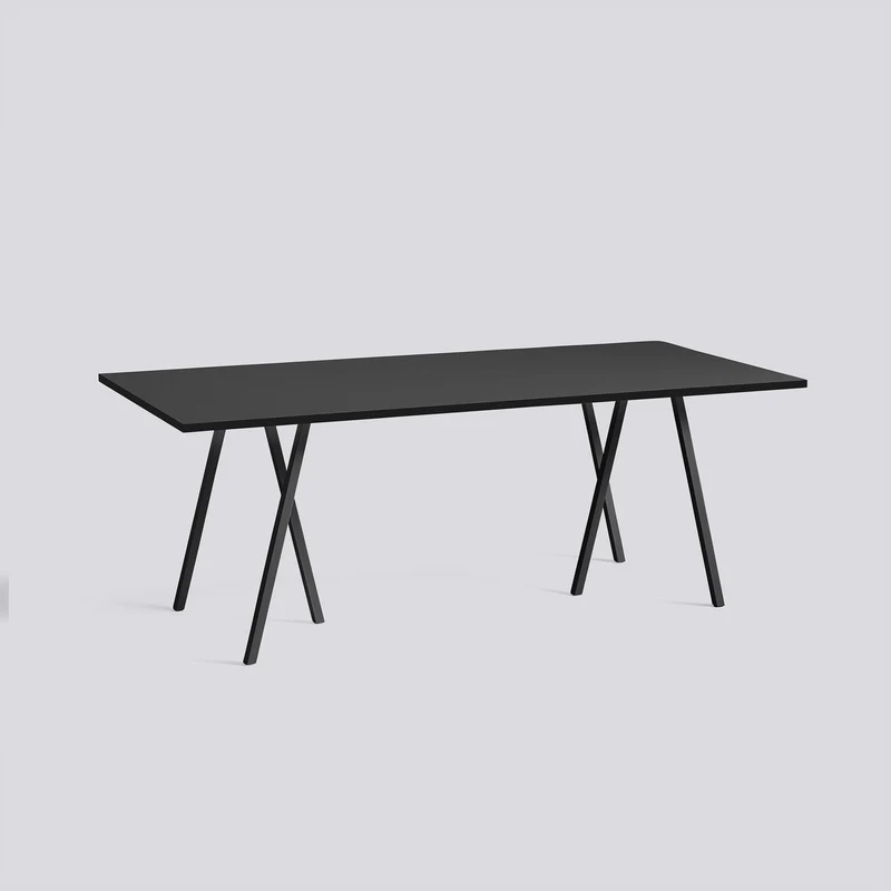 Loop Stand L200 × B92,5 × H74 cm Matbord Black – linoleum, Black – pulverlackerat stål