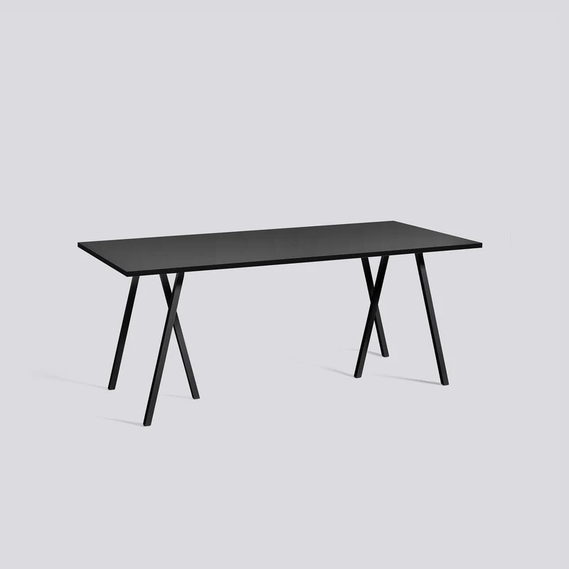 Loop Stand L180 × B87,5 × H74 cm Matbord Black – linoleum, Black – pulverlackerat stål