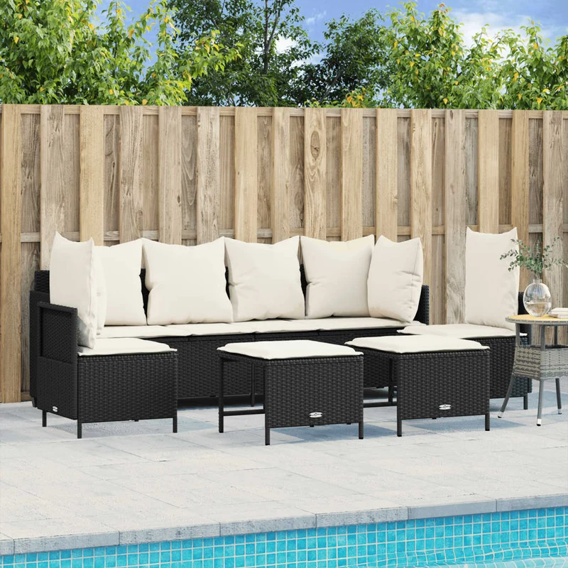 Loungegrupp för trädgården med dynor 5 delar svart konstrotting