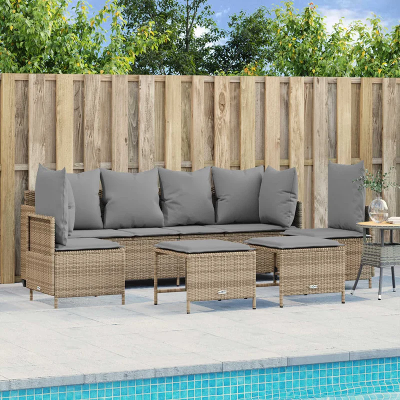 Soffgrupp för trädgården med dynor 5 delar beige konstrotting