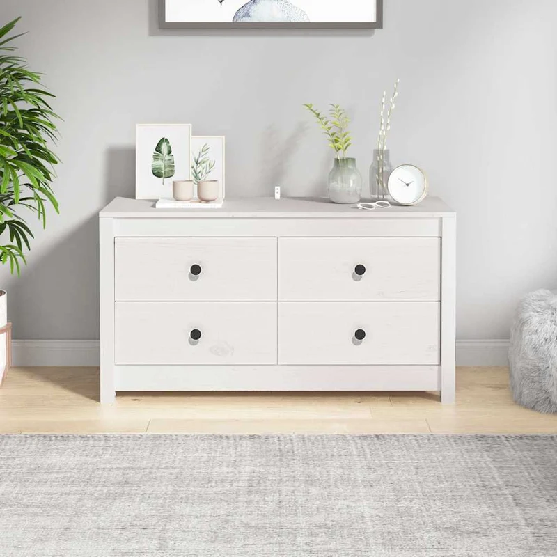 Sidoskåp vit 100x40x54 cm massiv furu