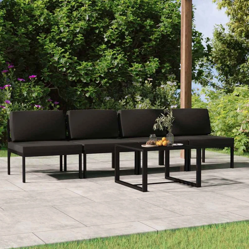Loungegrupp för trädgården 5delar med dynor aluminium antracit