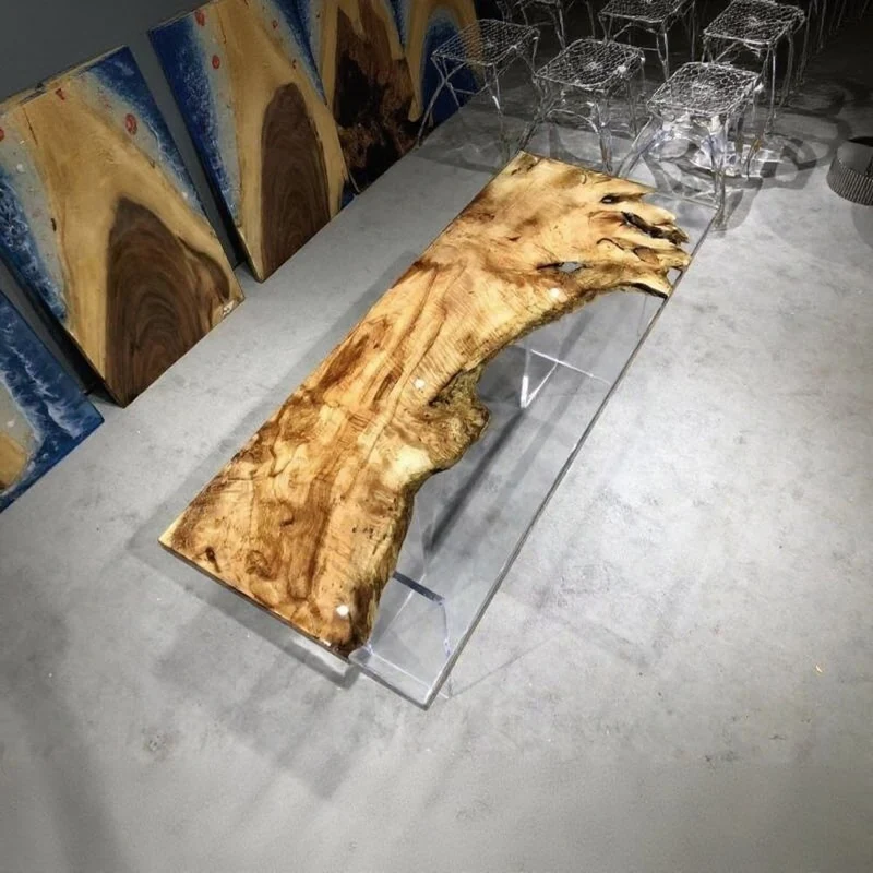 Custom Live Edge Poplar Wood Epoxy Resin Dining Table