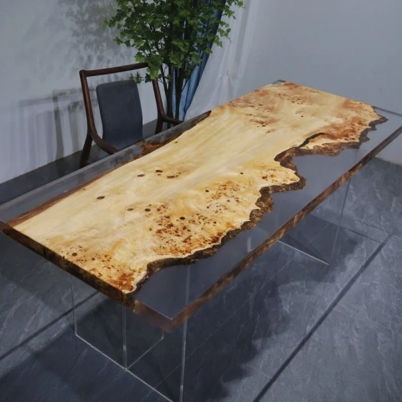 Odyssey White Color Single Wood Slab Epoxy Resin Table