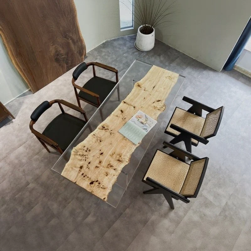 White Color poplar wood Epoxy resin Table