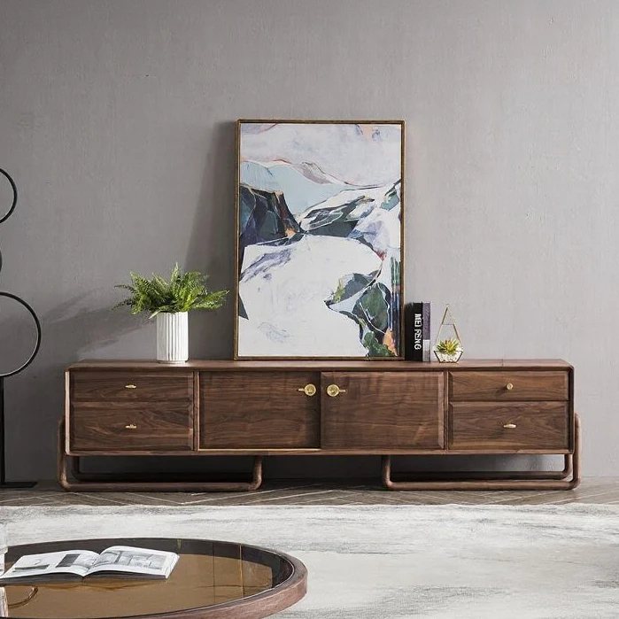 Sapphire Nordic Style Black Walnut Wood TV Unit with 4 Drawers