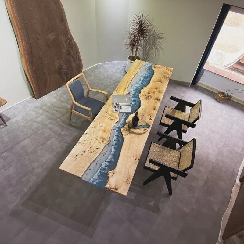 Blue Resin River Table - Custom Handmade Epoxy Table