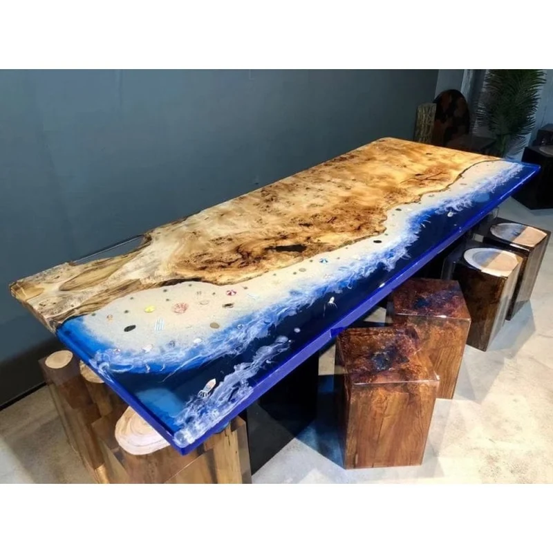 Unique River Poplar Wood Resin Table