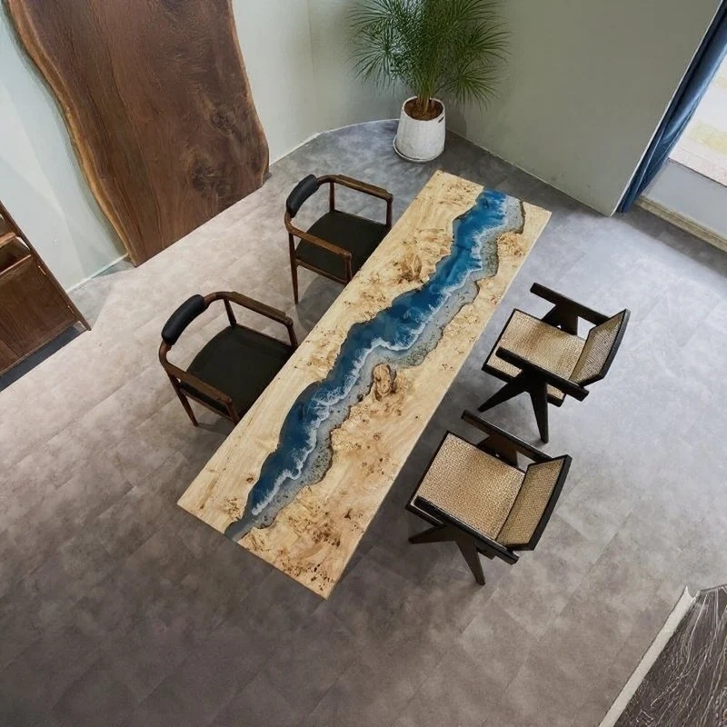 Unique River Epoxy Resin Table Solid Poplar Wood