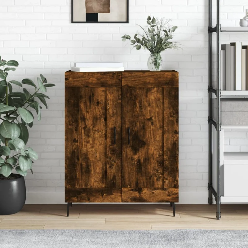 Skänk rökfärgad ek 69,5x34x90 cm konstruerat trä