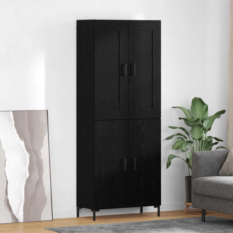 Skåp 2 st Svart Ek 69,5 x 34 x 180 cm Konstruerat trä