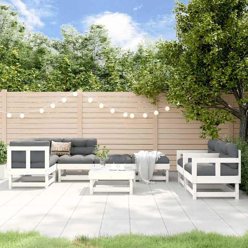 Loungegrupp för trädgården 8 delar vit massiv furu