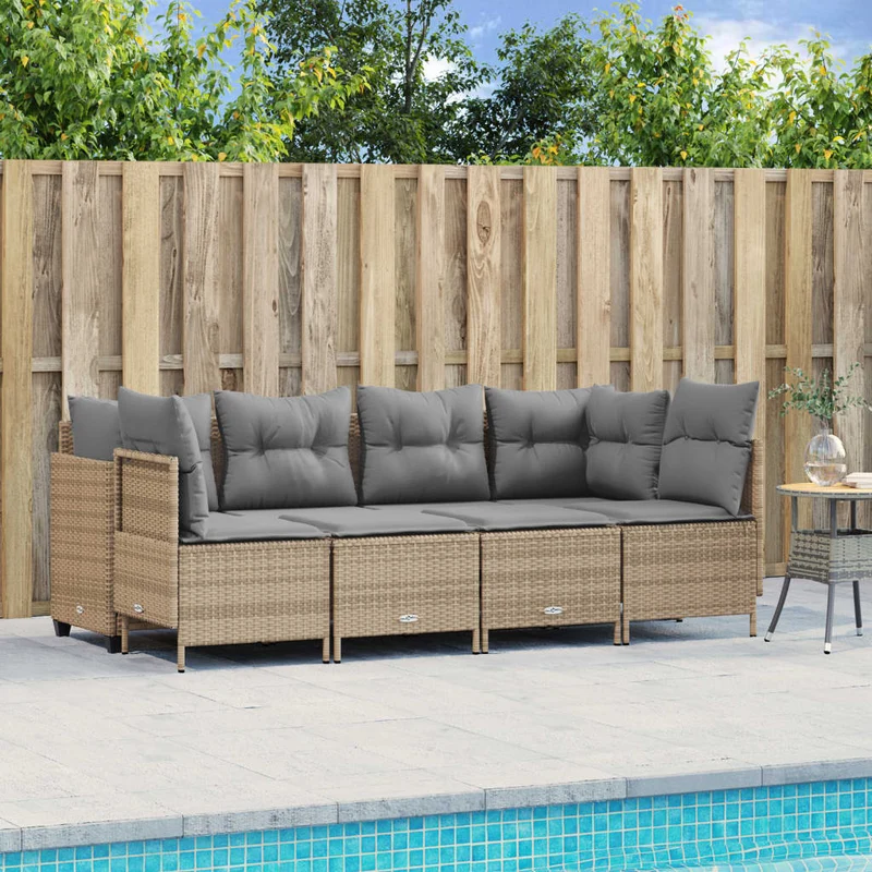 Soffgrupp för trädgården med dynor 5 delar beige konstrotting