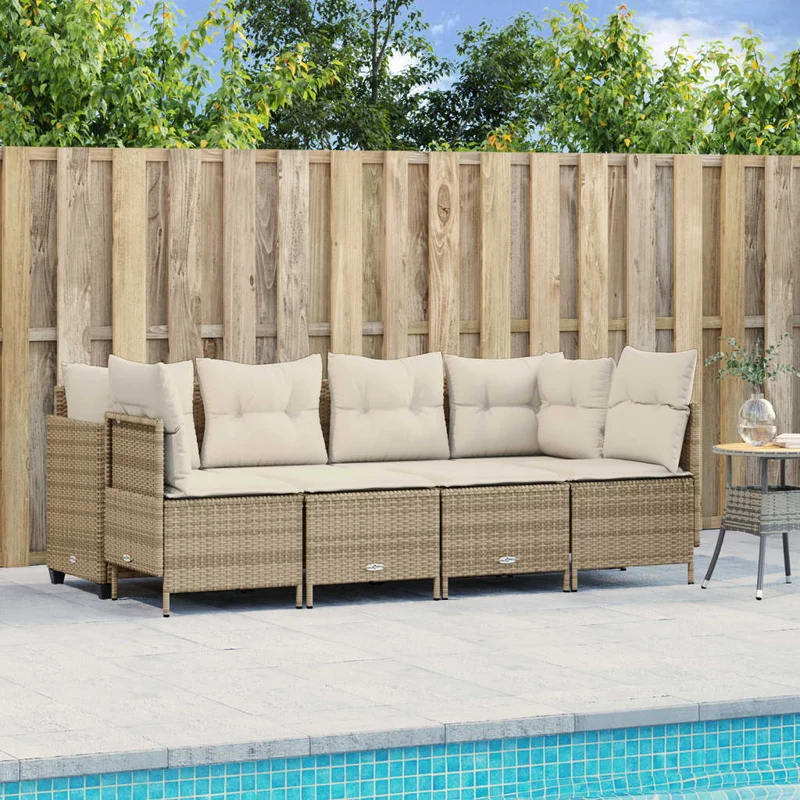 Soffgrupp för trädgården med dynor 5 delar beige konstrotting