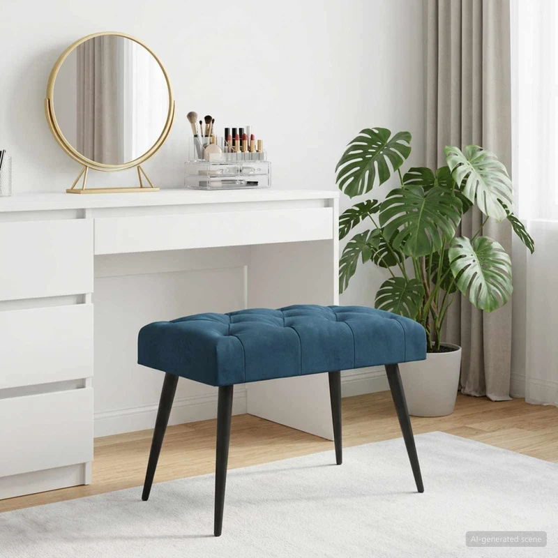 Bänk med knappar Blå 60 x 40 x 45 cm Sammet