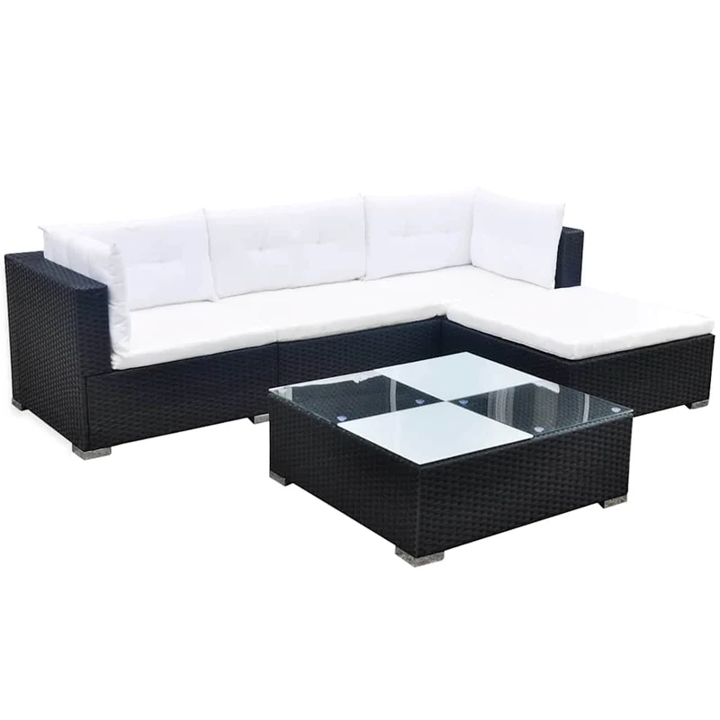 Loungegrupp med dynor 5 delar konstrotting svart