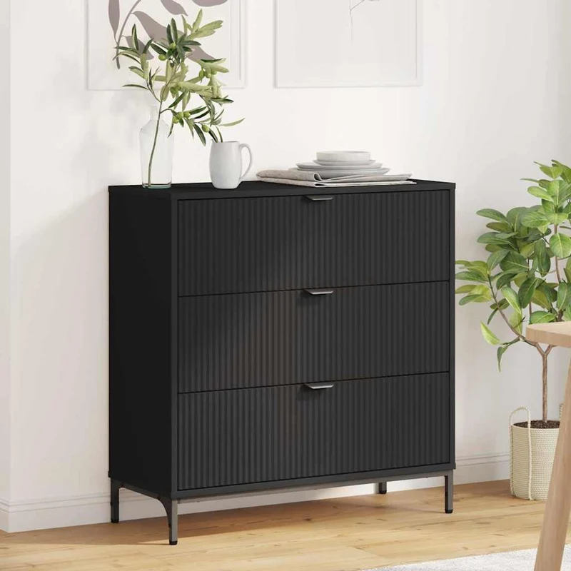 Sideboard med låda Svart 79,5 x 33 x 82 cm Konstruerat trä