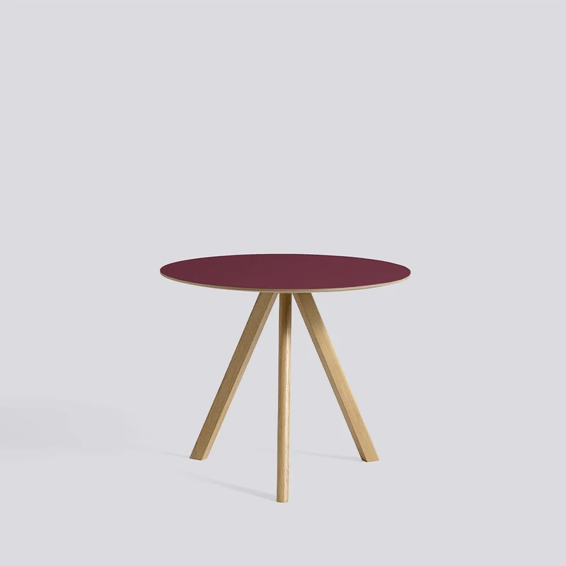 CPH 20 Ø90 × H73 cm Matbord Burgundy – linoleum, massiv ek med vattenbaserad lack