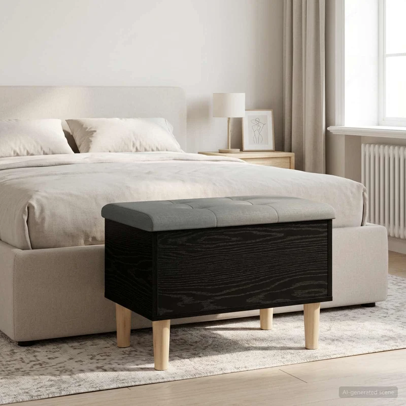 Förvaringsbänk med kudde Svart ek 62 x 42 x 46 cm