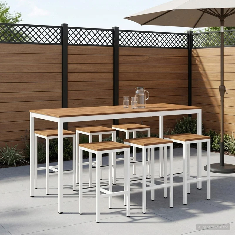 Trädgård Bar Bord NAARDEN Naturlig och vit 196 x 80,5 x 105 cm